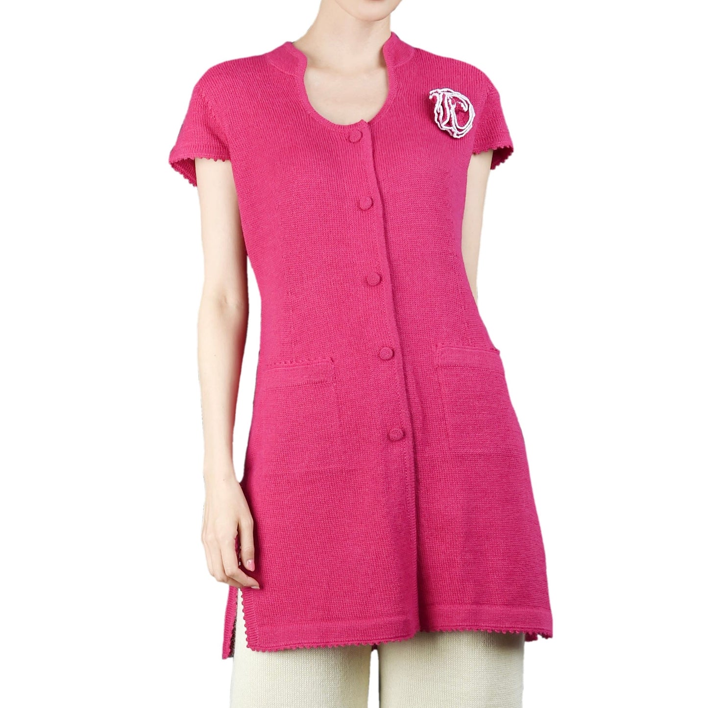 アルパカ100%ニット-ブローチ付きニットベスト