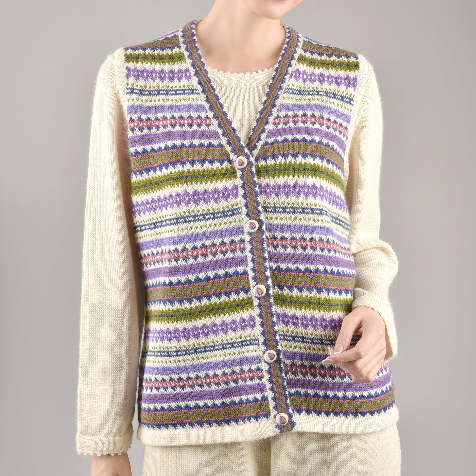 Special Price】＜アルパカ100％ニット＞ジャカード編みパープル幾何学  